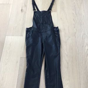 Black leather looking skinny overalls
